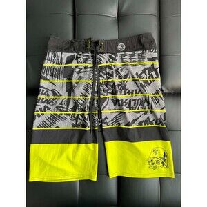 Metal Mulisha Skull Board Shorts Mens 30 Neon Yellow Black Y2K Moto BMX